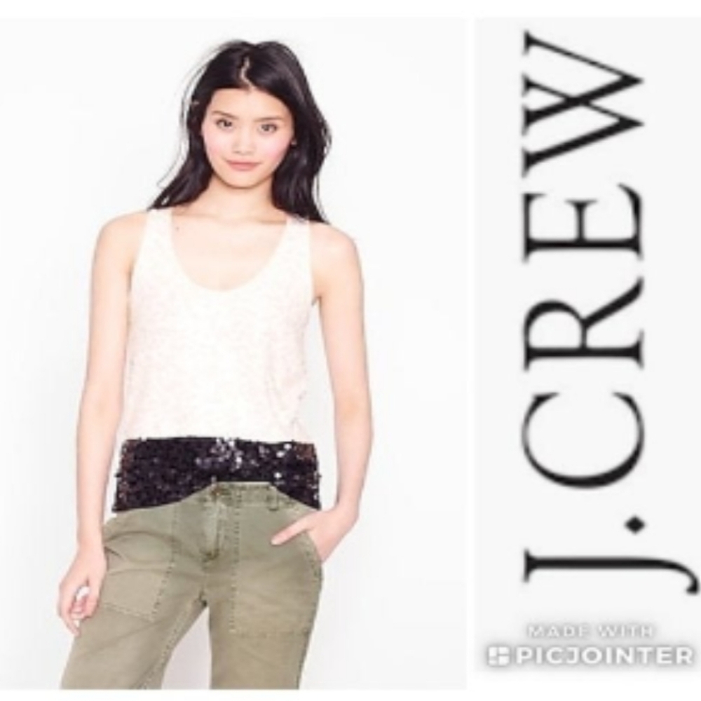 J. CREW White & Black Sequin Tank Top Size Small NWT